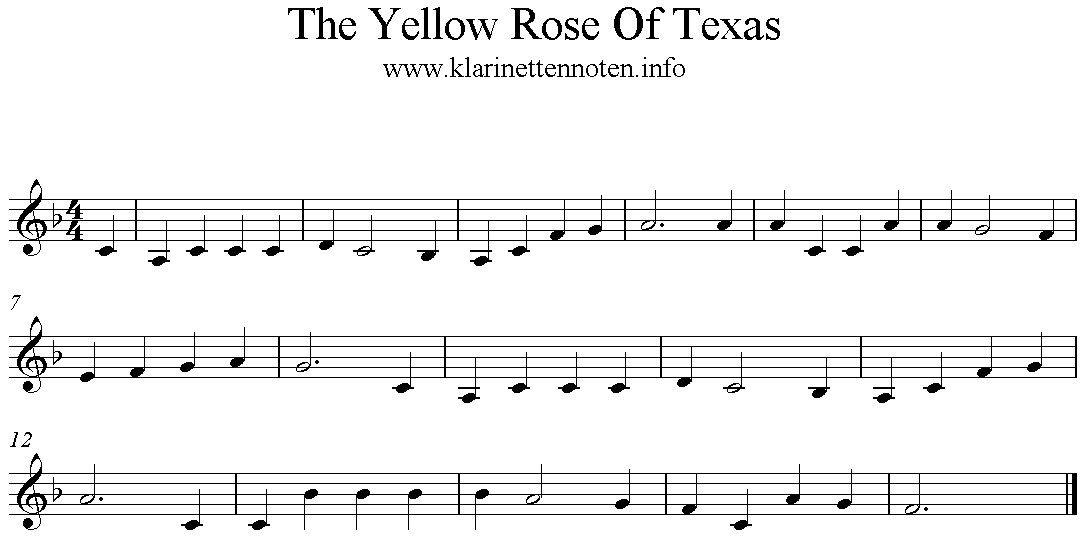 Freesheet Music Teh Yello Rose Of Texas, Clarinet, Trumpet